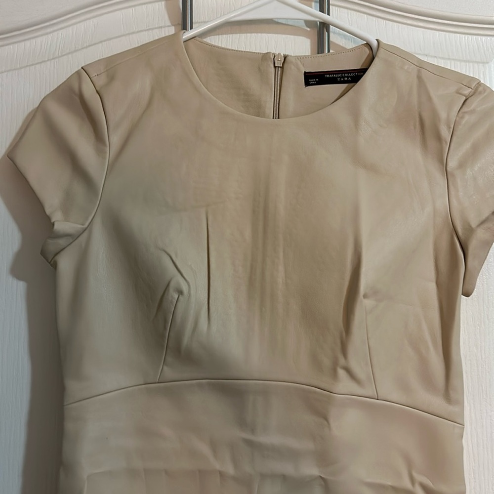 Zara XS mini pleather dress. Nude color. Worn once. Sorority, semi formal.